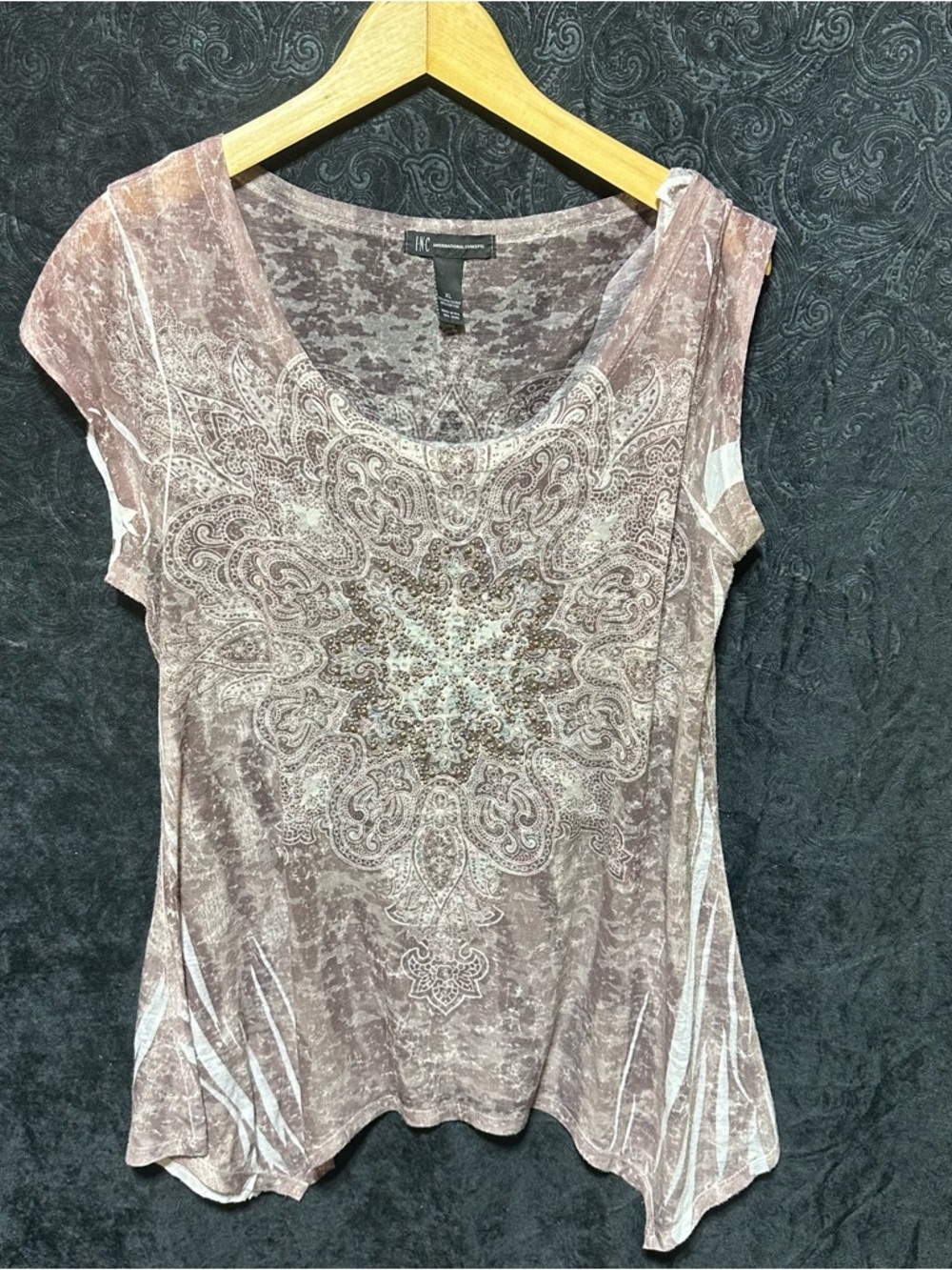 INC International Concepts Dusty Pink Paisley Medallion Short Sleeve Top XL
